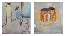 Curro Gonz&aacute;lez - 2011 - Hotel F&eacute;nix: sin salida - T&eacute;cnica mixta sobre tela 2 obras de 38 x 35 cm.